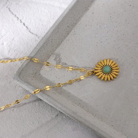 New 18K Gold Plated Sunflower Natural Stone Necklace - Picture 2 of 7